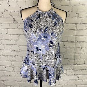 Bold Floral Halter Peplum Tankini Top